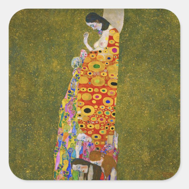 Gustav Klimt - Hoffnung II Quadratischer Aufkleber (Vorderseite)