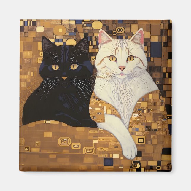 Gustav Klimt Inspirierte zwei Katzen im Bett Magnet (Vorne)