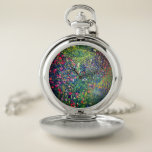 Gustav Klimt Italienischer Garten Taschenuhr<br><div class="desc">Pocket Watch mit Gustav Klimts Ölgemälde Italienische Gartenlandschaft (1913). Ein schöner Garten mit bunten Blume: rot,  weiß,  rosa,  lila. Ein großartiges Geschenk für Jugendliche und österreichische Kunstliebhaber.</div>