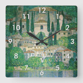 Gustav Klimt - Kirche von Cassone Quadratische Wanduhr