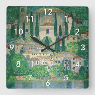 Gustav Klimt - Kirche von Cassone Quadratische Wanduhr