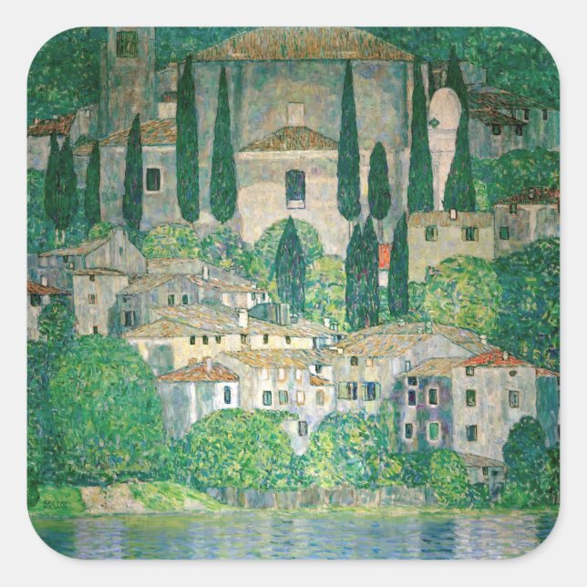 Gustav Klimt - Kirche von Cassone Quadratischer Aufkleber (Vorderseite)