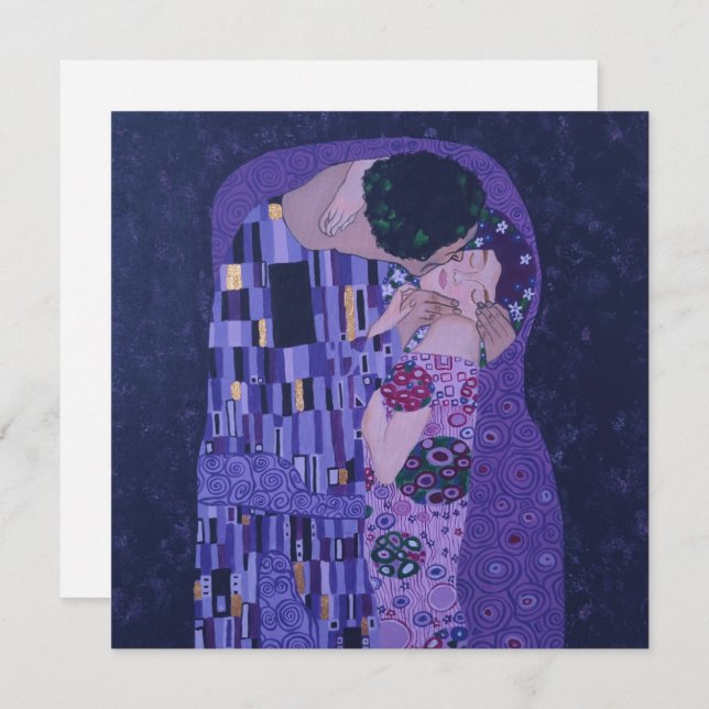 Gustav Klimt Kiss in Lila Kunstdruckflachkarte Einladung (Vorne/Hinten)