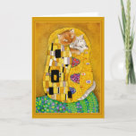 Gustav Klimt Kiss niedliche Grußkarte Karte<br><div class="desc">Das ist ein Löffel von Gustav Klimts Gemälde,  bekannt als "Der Kuss".  Weil meine Version Katzen enthält,  heißt sie "Kat Kisses".  Sie können die Nachricht im Inneren ändern,  wenn Sie möchten,  oder die Farbe des Rahmens auf dem Cover.  Dieses Bild ist auch auf anderen Produkten in meinem Zazzle-Shop erhältlich.</div>