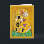 Gustav Klimt Kiss niedliche Grußkarte Karte<br><div class="desc">Das ist ein Löffel von Gustav Klimts Gemälde,  bekannt als "Der Kuss".  Weil meine Version Katzen enthält,  heißt sie "Kat Kisses".  Sie können die Nachricht im Inneren ändern,  wenn Sie möchten,  oder die Farbe des Rahmens auf dem Cover.  Dieses Bild ist auch auf anderen Produkten in meinem Zazzle-Shop erhältlich.</div>