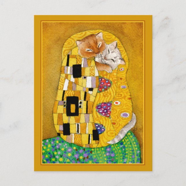 Gustav Klimt kiss niedlicher Katzenlöffel Postkarte (Vorderseite)