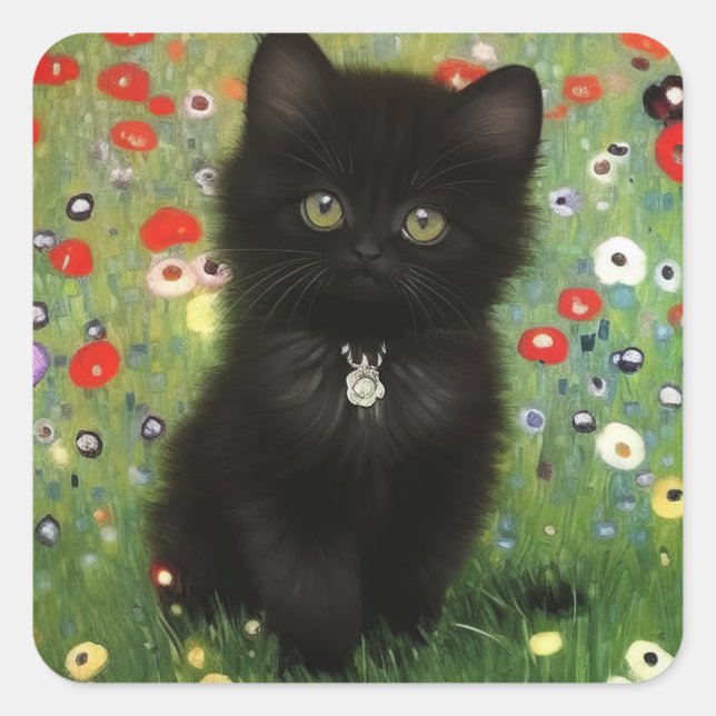 Gustav Klimt Kitten Quadratischer Aufkleber (Vorderseite)