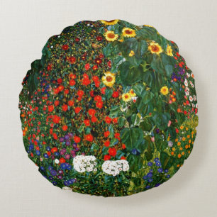 Gustav Klimt Kunst - Bauerngarten mit Sonnenblumen Rundes Kissen