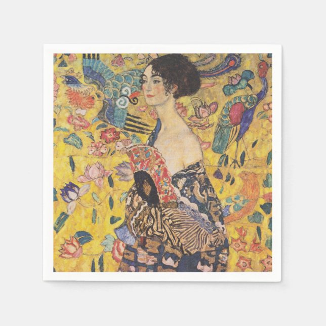 Gustav Klimt-Lady mit einem Fan | Serviette (Vorderseite)