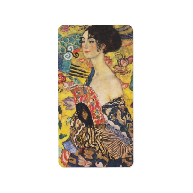 Gustav Klimt Lady mit Fan Art Nouveau Malerei Adressaufkleber (Vorne)