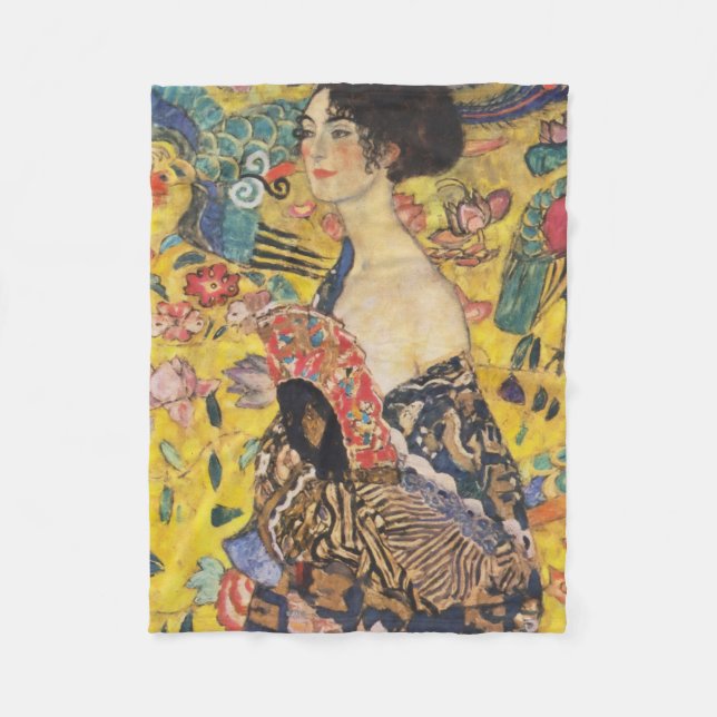 Gustav Klimt Lady mit Fan Art Nouveau Malerei Fleecedecke (Vorderseite)