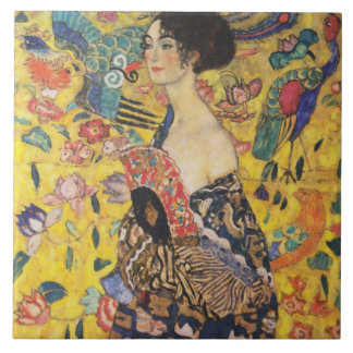 Gustav Klimt Lady mit Fan Art Nouveau Malerei Fliese