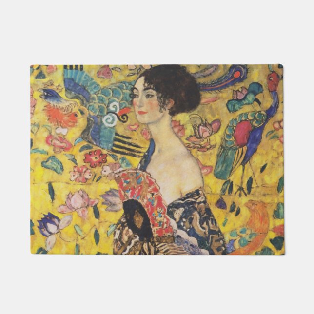 Gustav Klimt Lady mit Fan Art Nouveau Malerei Fußmatte (Vorderseite)