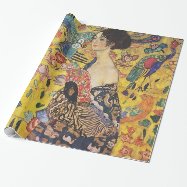 Gustav Klimt Lady mit Fan Art Nouveau Malerei Geschenkpapier (Ungerollt)