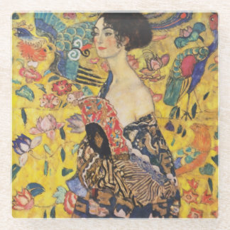 Gustav Klimt Lady mit Fan Art Nouveau Malerei Glasuntersetzer