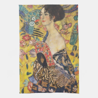 Gustav Klimt Lady mit Fan Art Nouveau Malerei Handtuch