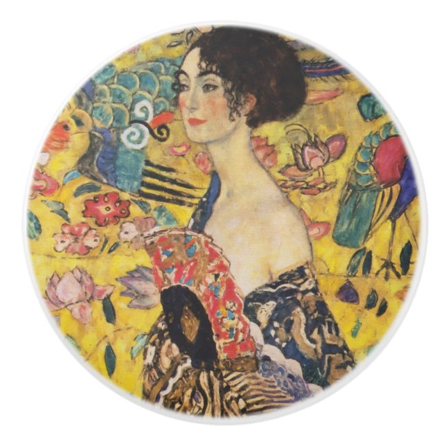 Gustav Klimt Lady mit Fan Art Nouveau Malerei Keramikknauf (Vorderseite)