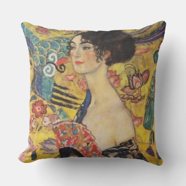 Gustav Klimt Lady mit Fan Art Nouveau Malerei Kissen (Vorderseite)