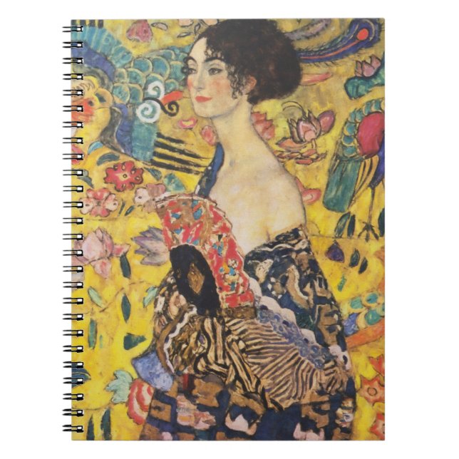 Gustav Klimt Lady mit Fan Art Nouveau Malerei Notizblock (Vorderseite)