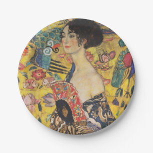 Gustav Klimt Lady mit Fan Art Nouveau Malerei Pappteller