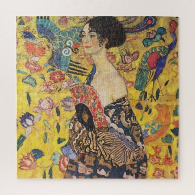 Gustav Klimt Lady mit Fan Art Nouveau Malerei Puzzle (Vertikal)