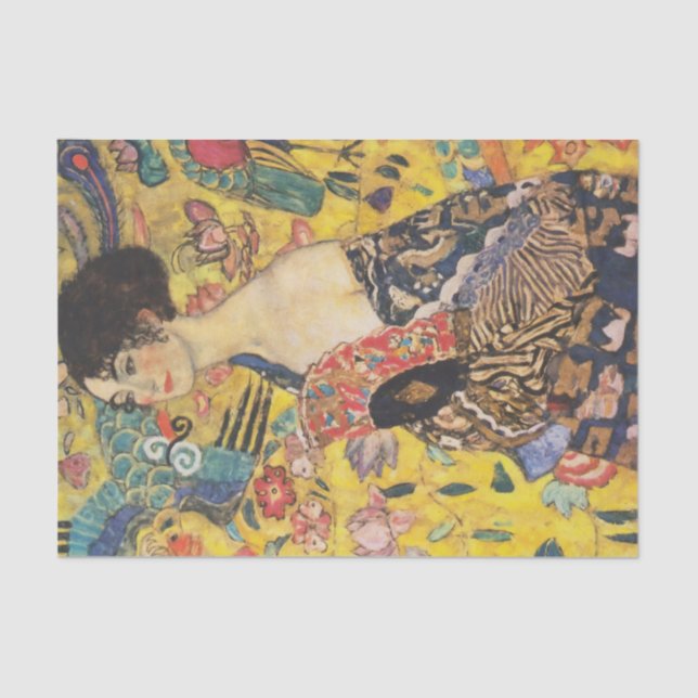Gustav Klimt Lady mit Fan Art Nouveau Malerei Seidenpapier (Vorderseite)