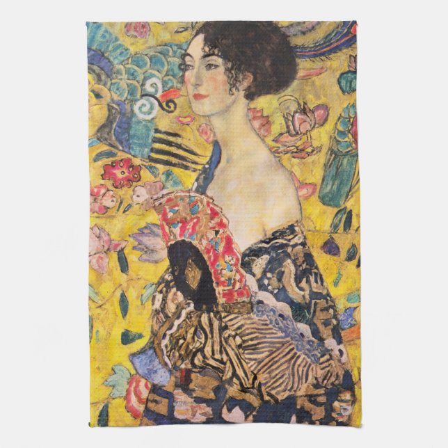 Gustav Klimt - Lady mit Fan Geschirrtuch (Vertikal)