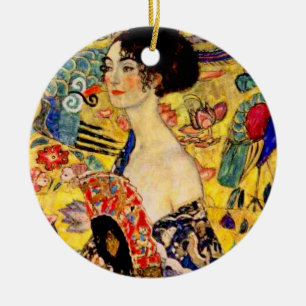 Gustav Klimt Lady mit Fan Keramik Ornament