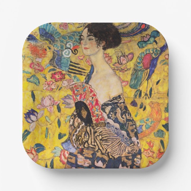 Gustav Klimt - Lady mit Fan Pappteller (Vorderseite)