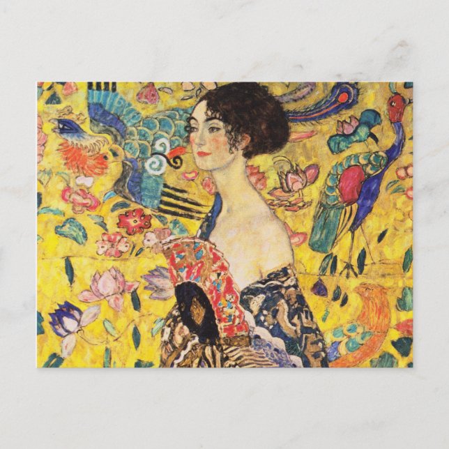 Gustav Klimt Lady mit Fan Postkarte (Vorderseite)