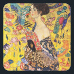 Gustav Klimt Lady mit Fan Quadratischer Aufkleber<br><div class="desc">Gustav Klimt Lady mit Fan</div>