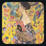 Gustav Klimt - Lady mit Fan Quadratischer Aufkleber<br><div class="desc">Lady with Fan - Gustav Klimt,  Oil on Leinwand,  1917-1918</div>