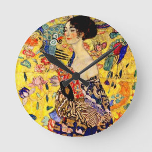 Gustav Klimt Lady mit Fan Runde Wanduhr
