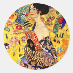 Gustav Klimt Lady mit Fan Runder Aufkleber