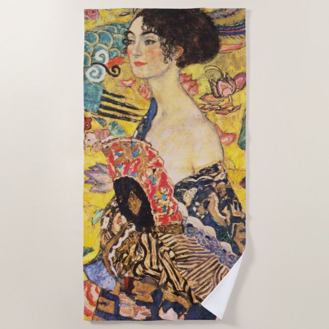 Gustav Klimt Lady mit Fan Strandtuch (Vorderseite)