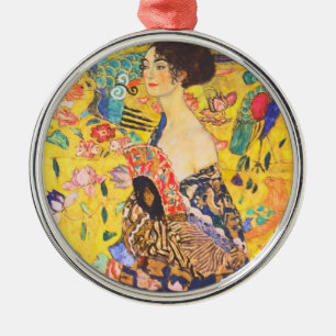 Gustav Klimt Lady mit Fan Vintage Jugendstil Ornament Aus Metall