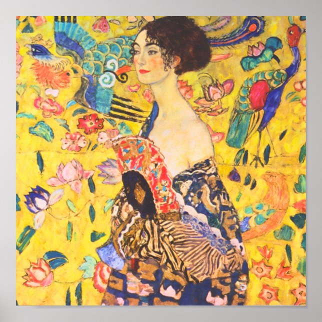 Gustav Klimt Lady mit Fan Vintage Jugendstil Poster (Vorne)