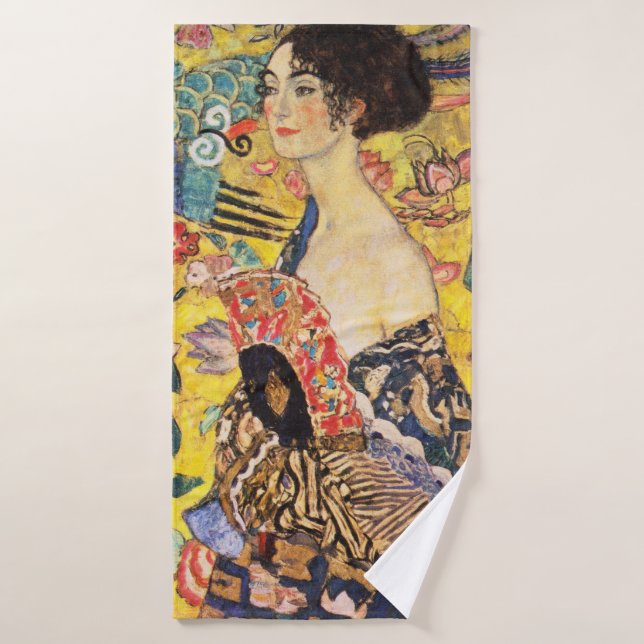 Gustav Klimt Lady mit Lüfter Badehandtuch (Badehandtuch)