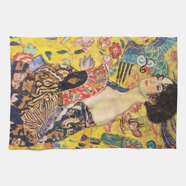 Gustav Klimt Lady mit Lüfter Geschirrtuch (Horizontal)