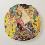 Gustav Klimt Lady mit Lüfter Rundes Kissen<br><div class="desc">Gustav Klimt Lady mit Lüfter</div>