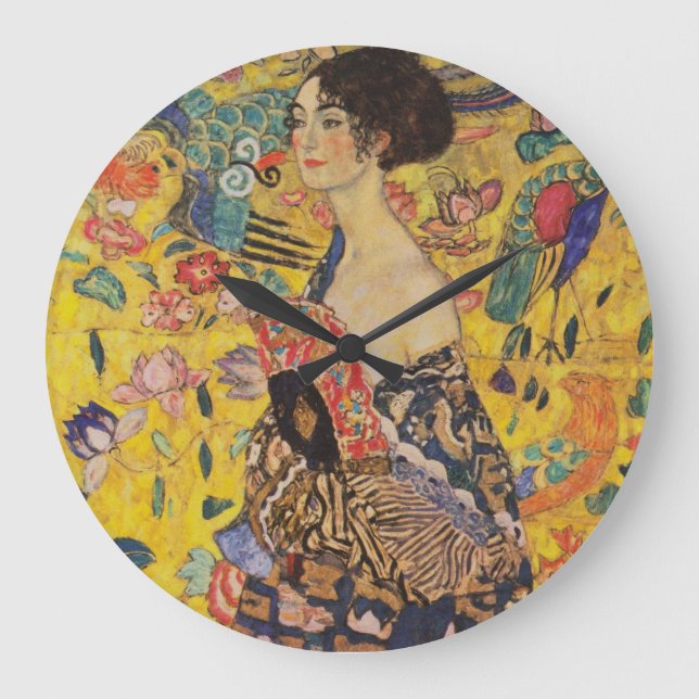 Gustav Klimt - Lady With Fan Große Wanduhr (Vorderseite)