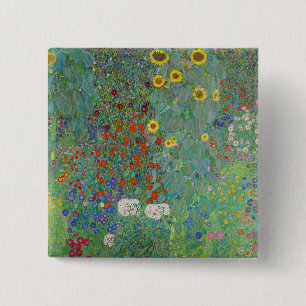 Gustav Klimt - Landgarten mit Sonnenblumen Button