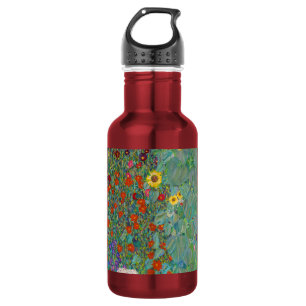 Gustav Klimt - Landgarten mit Sonnenblumen Edelstahlflasche