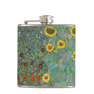 Gustav Klimt - Landgarten mit Sonnenblumen Flachmann
