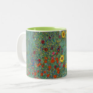 Gustav Klimt - Landgarten mit Sonnenblumen Zweifarbige Tasse