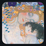 Gustav Klimt - Mutter und Kind Quadratischer Aufkleber<br><div class="desc">Mutter und Kind (Detail von drei Jahren der Frau) - Gustav Klimt,  Öl auf Leinwand,  1905</div>