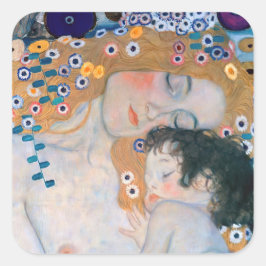 Gustav Klimt - Mutter und Kind Quadratischer Aufkleber