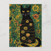 Gustav Klimt Niedliche Schwarze Katze im Blumengar