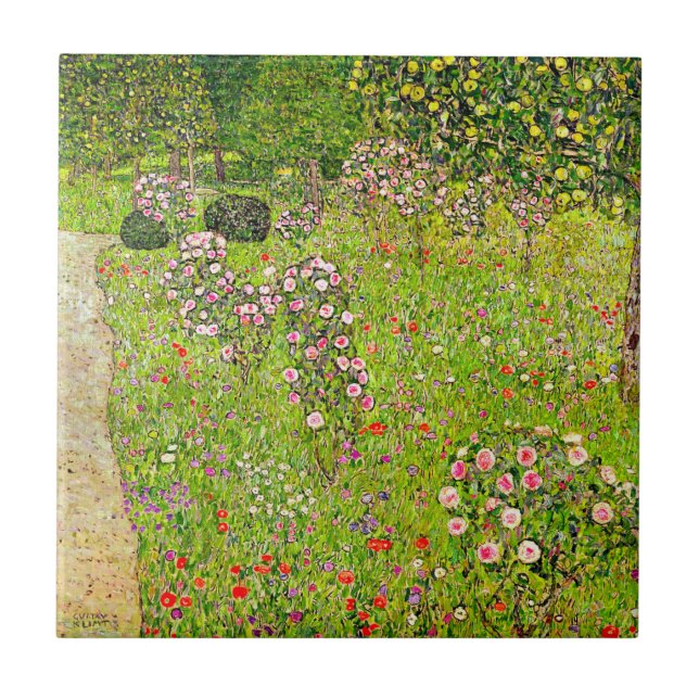 Gustav Klimt Orchard mit Rose Fliese (Vorderseite)