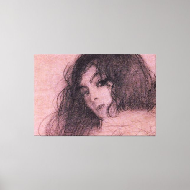 Gustav Klimt Pink Dark Hair Hübsch Lady Sketch Leinwanddruck (Vorderseite)